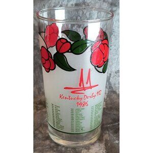 Vintage 1986 Kentucky Derby 112 Churchill Downs Frosted Glass With Red Roses
